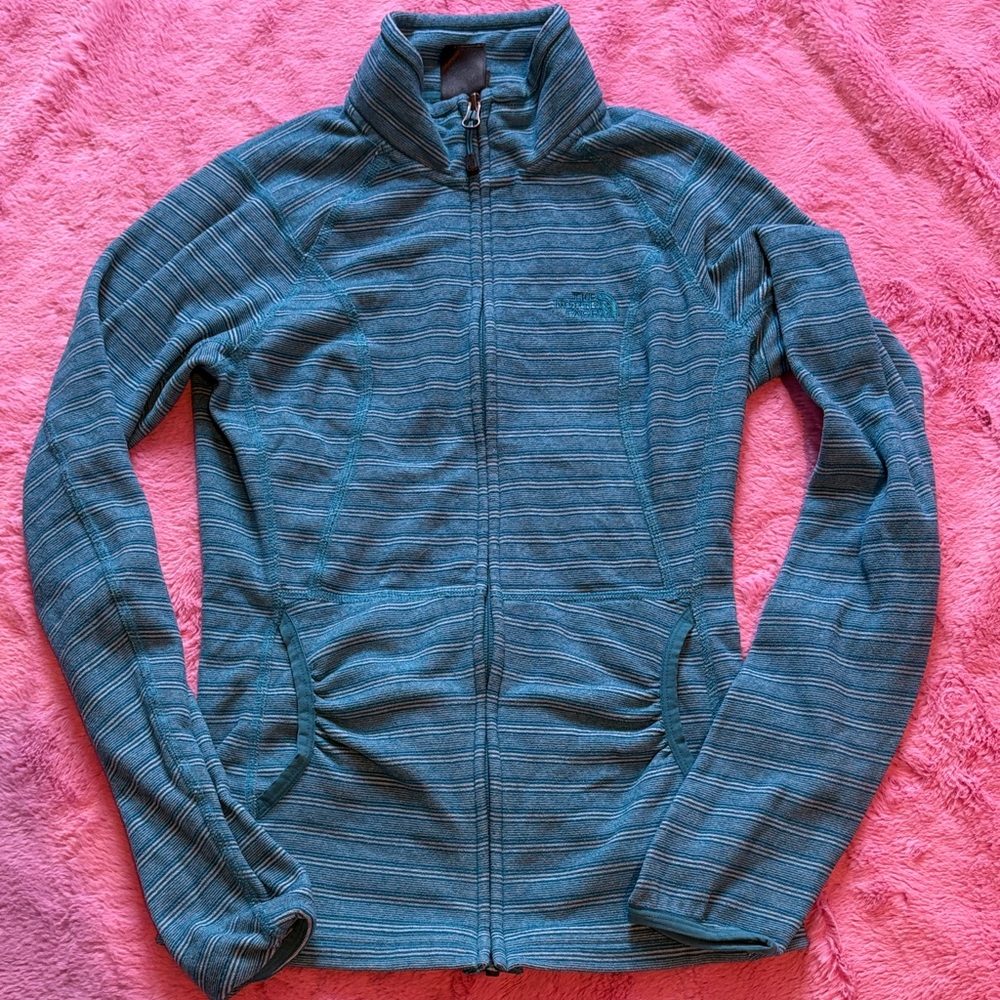 The North Face Teal Striped Full Zippered Jacket